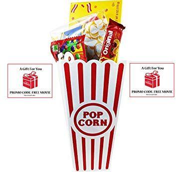 Redbox Movie Popcorn Logo - Movie Night Popcorn and Candy Gift Basket Plus 2 Free Redbox Movie Rentals Includes