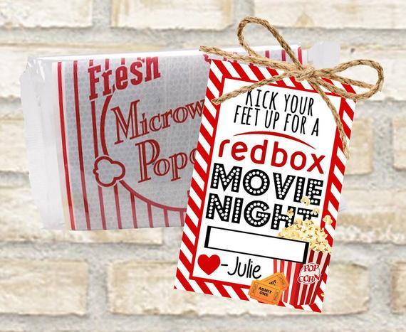 Redbox Movie Popcorn Logo - Redbox gift cards for popcorn and a movie date night with space for redbox code. Instant download in two different styles