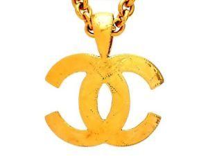 Double CC Logo - Authentic vintage Chanel necklace Quilted CC logo Double C #ne2061 ...