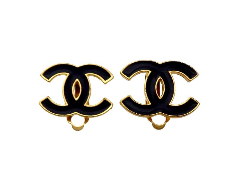 Double CC Logo - Vintage Chanel earrings black CC logo double C | Vintage Five