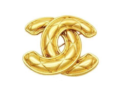 Double CC Logo - Authentic vintage Chanel pin brooch gold quilted CC logo double C
