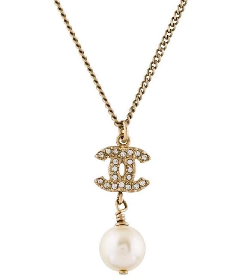 Double CC Logo - Chanel Gold Crystal Pearl Double Cc Logo Drop Pendant 10p Reversible ...