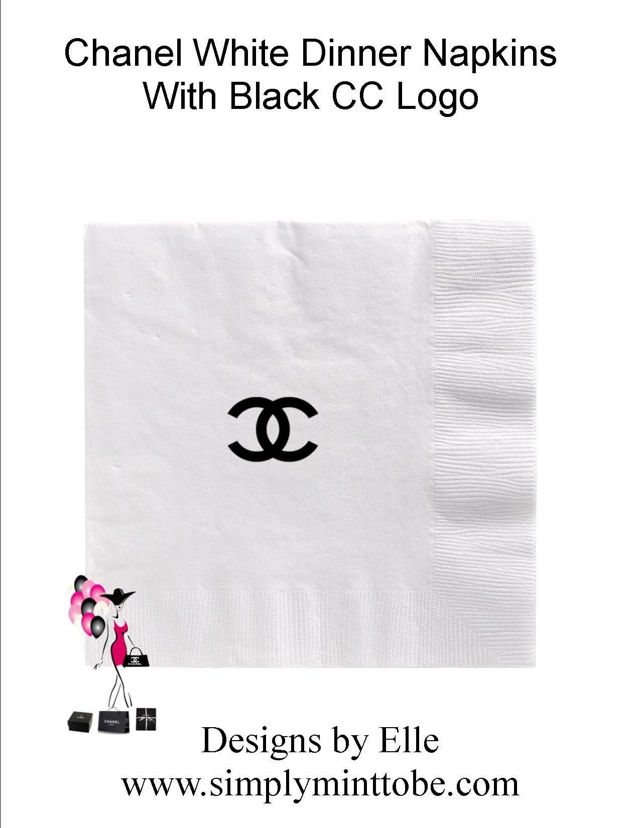 Double CC Logo - CoCo Chanel Parisian Inspired White Napkins with Black double CC