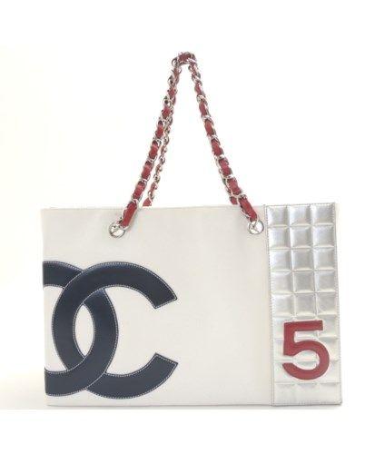 Double CC Logo - CHANEL Canvas Symbol 5 CC Logo Double Chain Tote Bag