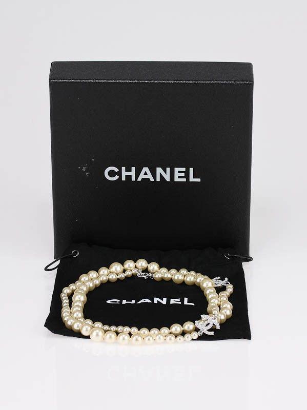 Double CC Logo - Chanel Double 'C' CC Logo Graduated Faux Pearl Necklace - Yoogi's Closet