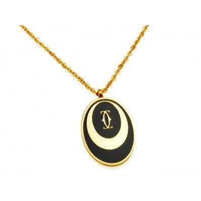 Double CC Logo - Cartier Double C Logo Necklace in 18kt Yellow Gold with Black