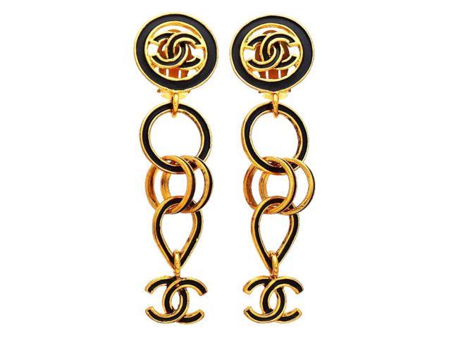 Double CC Logo - Authentic Vintage Chanel earrings CC logo double C mirror #ea1473