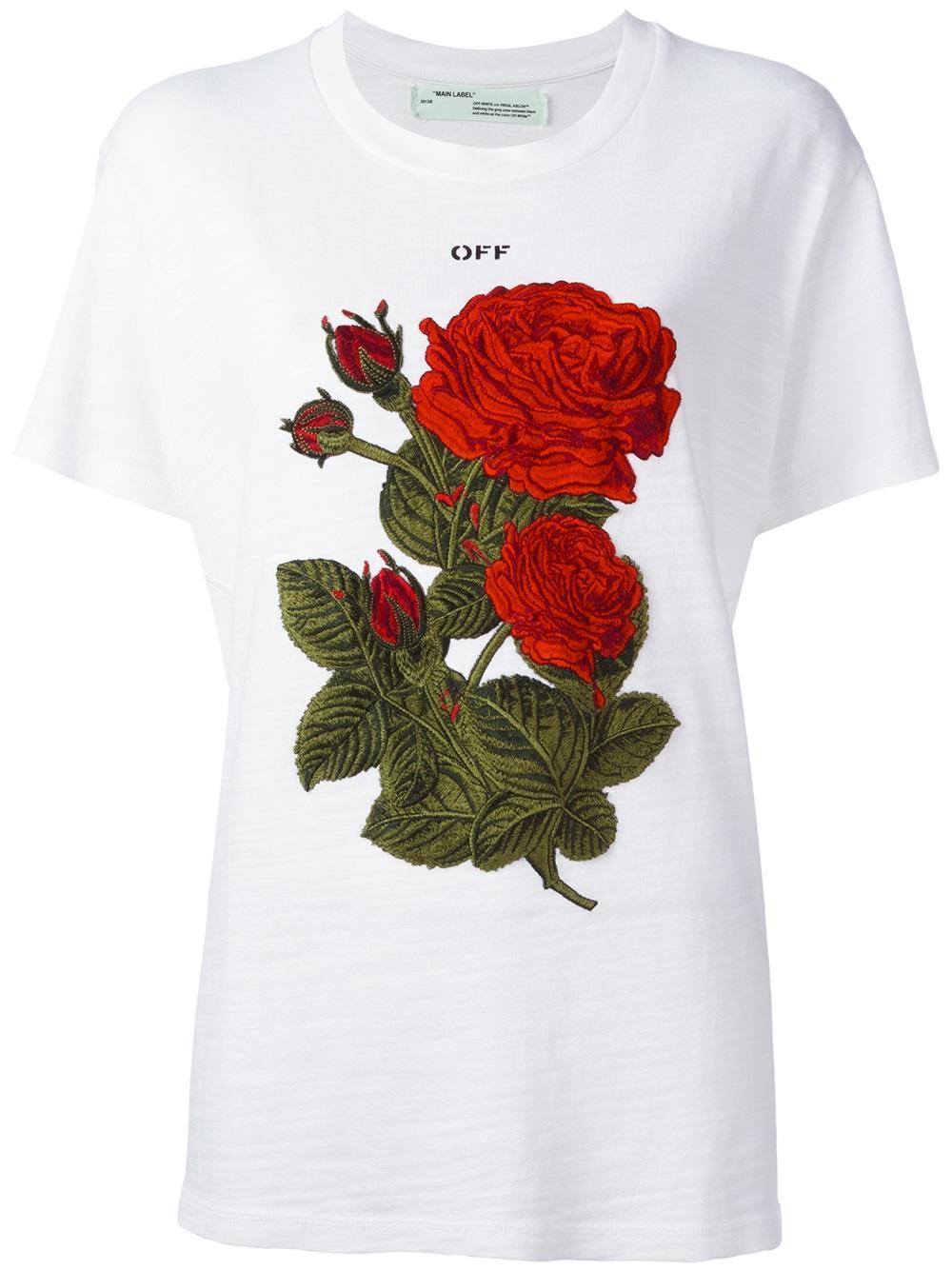 Rose Off White Brand Logo - Off-White roses embroidery T-shirt 0188 WHITE Women Clothing T ...