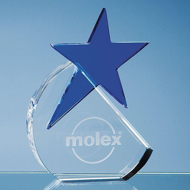 Blue Circle Star Logo - 15cm Optical Crystal Circle with Blue Star Award | UK Corporate Gifts