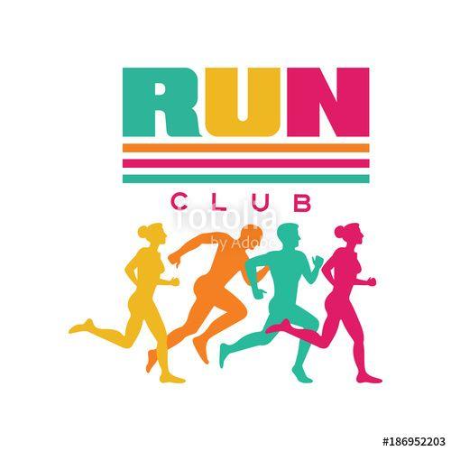 Colorful Sports Logo - Run sport club logo template, emblem with abstract running people ...