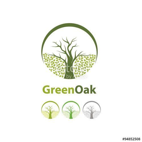 Oak Tree Circle Logo - Tree logo concept of a stylised tree with leaves in a circle. Autumn ...