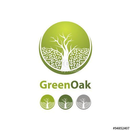 Oak Tree Circle Logo - Tree logo concept of a stylised tree with leaves in a circle. Autumn ...