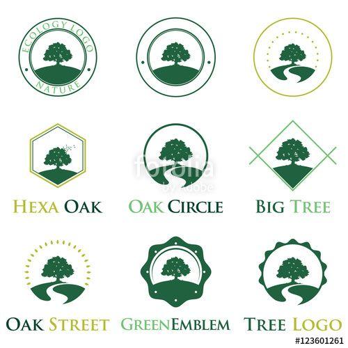 Oak Tree Circle Logo - Elegant Green Ecology Oak Tree Logo Identity Bundle Set Stock image