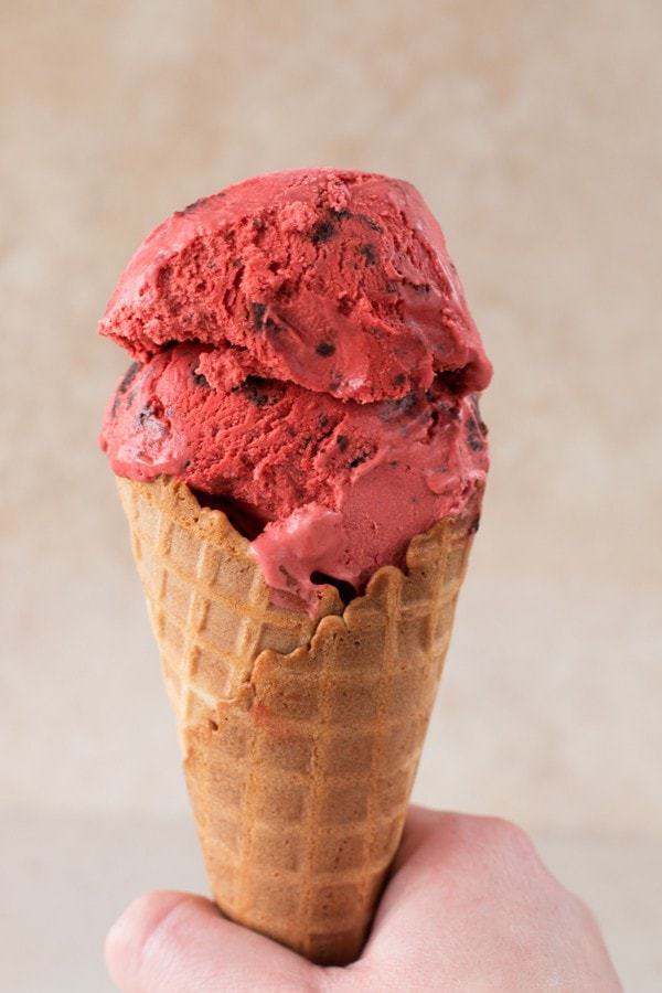 Red Ice Cream Cone Logo - Red Velvet Ice Cream with Brownie Chunks - Cake 'n Knife