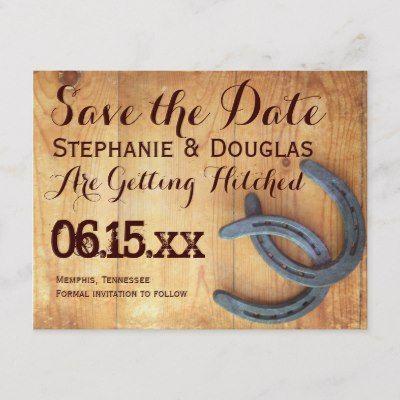 Businesses with Double Horseshoe Logo - Rustic Wood Double Hearts Save the Date Postcards | Zazzle.co.uk