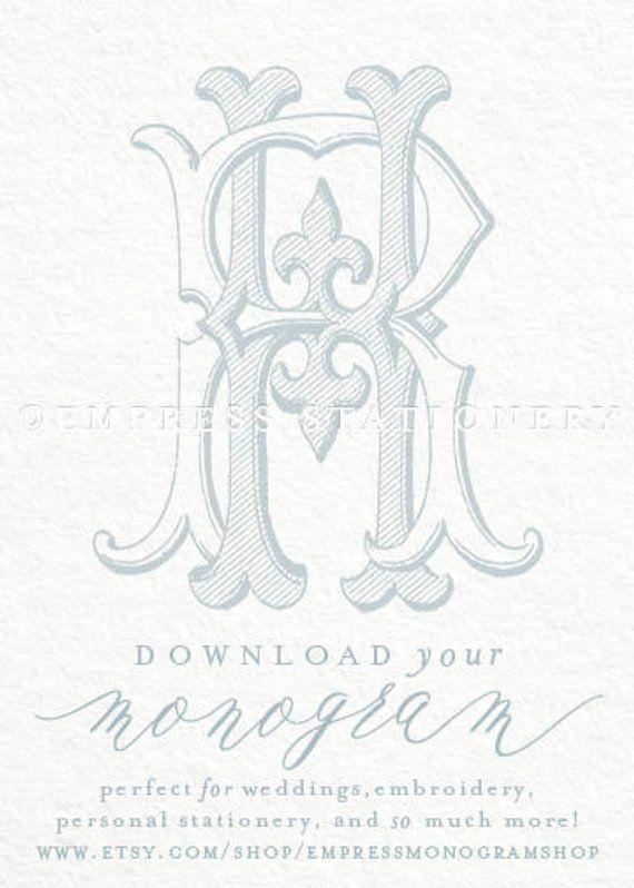 Businesses with Double Horseshoe Logo - Digital Wedding Monogram HR RH Vintage Double. H*TOWN. Monogram