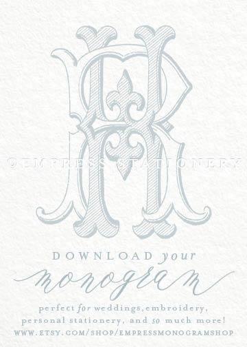 Businesses with Double Horseshoe Logo - Digital Wedding Monogram HR RH Vintage Double. Monogram Everything