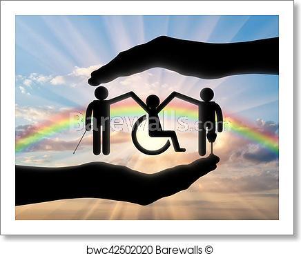Person Holding Rainbow Logo - Art Print of Disabled people holding hands icon in hand rainbow ...