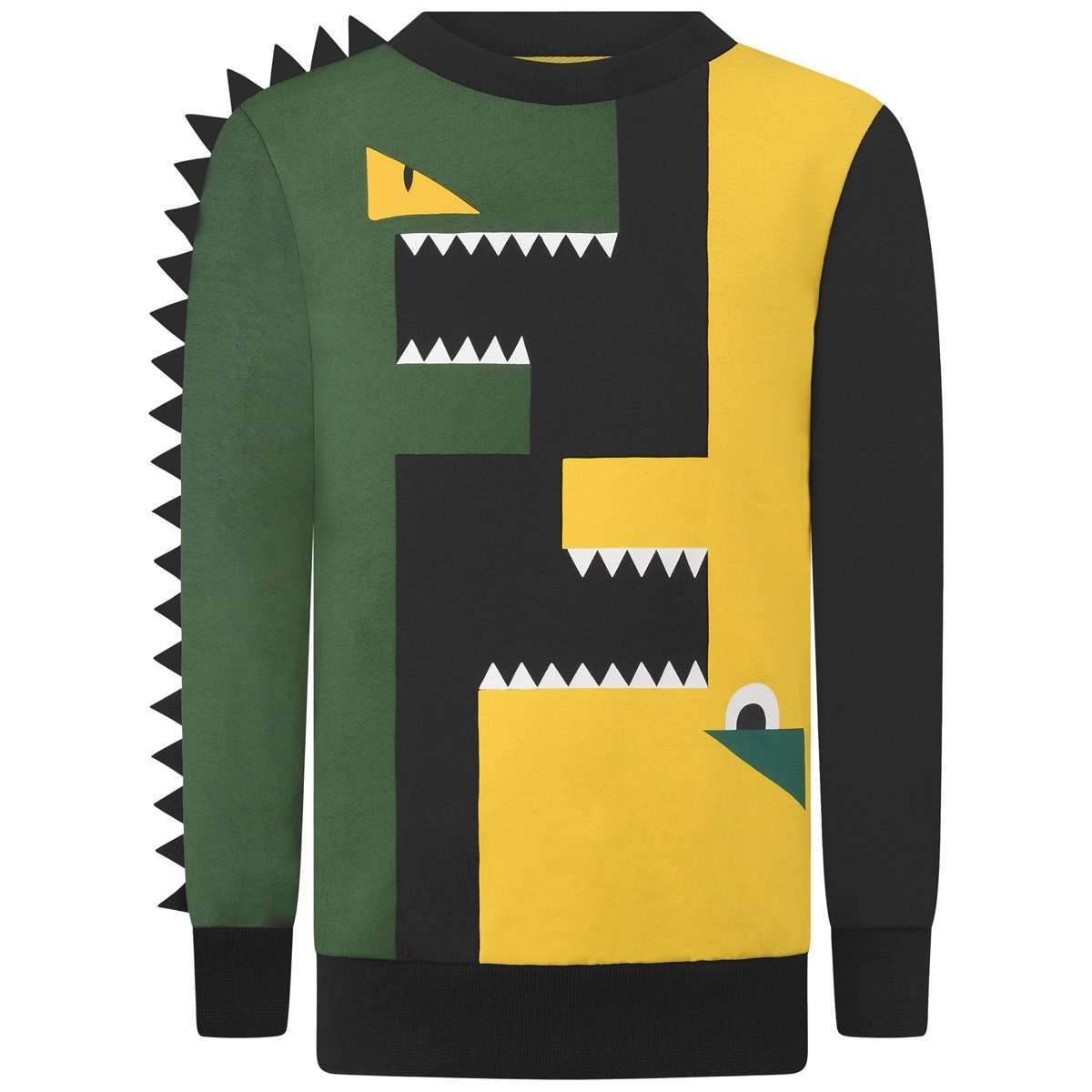 Yellow and Black Monster Logo - Fendi Boys Black Monster Logo Sweater With Scaly Sleeve