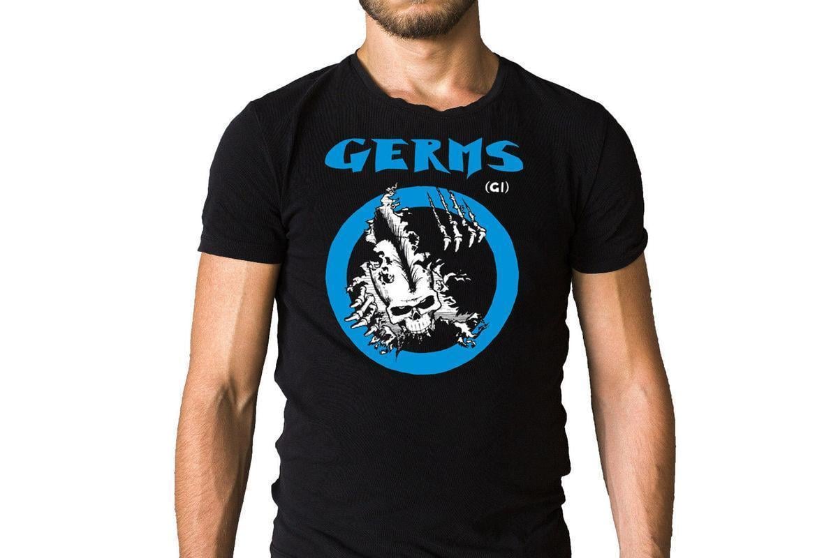 Blue Circle Band Logo - Germs LA Punk Band Iconic Skull Blue Circle Logo Black T Shirt