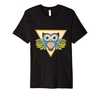 Owl Triangle Logo - Colorful Yellow Owl Triangle Decorative T Shirt: Amazon.co.uk: Clothing