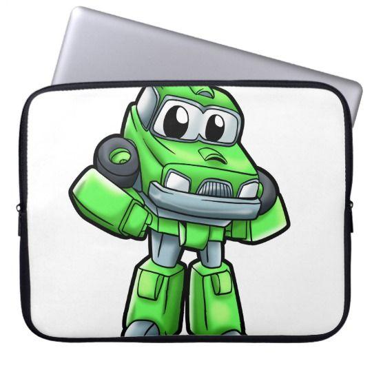 Green Robot Computer Logo - Green robot car for kids cartoon computer sleeve