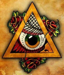 Owl Triangle Logo - Details about All Seeing Owl by Lee Jegou Illuminati Eye Triangle Tattoo  Framed Wall Art Print