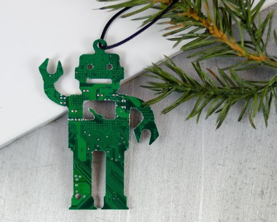 Green Robot Computer Logo - Circuit Board Ornament Robot Computer Programmer Software