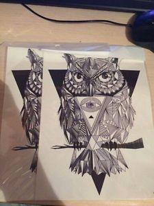 Owl Triangle Logo - Details about Black Temporary Tattoo Stickers Body Art Waterproof Big Owl  Triangle Eye