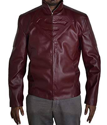 Burgundy S Logo - BSKULL Men's Black Superman Faux Leather Jacket With S Logo XXS 5XL