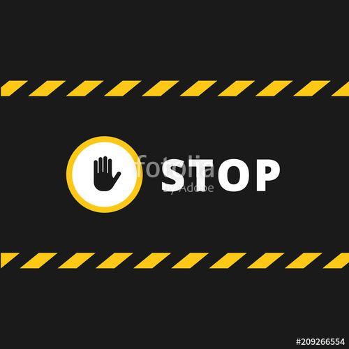 Yellow Circle Black Hand Logo - Hand palm sign in circle with the text STOP between black