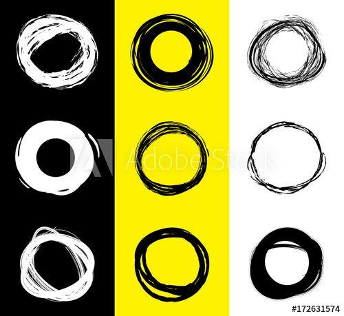 Yellow Circle Black Hand Logo - Set of black and white round stains. Hand drawn scribble circles ...