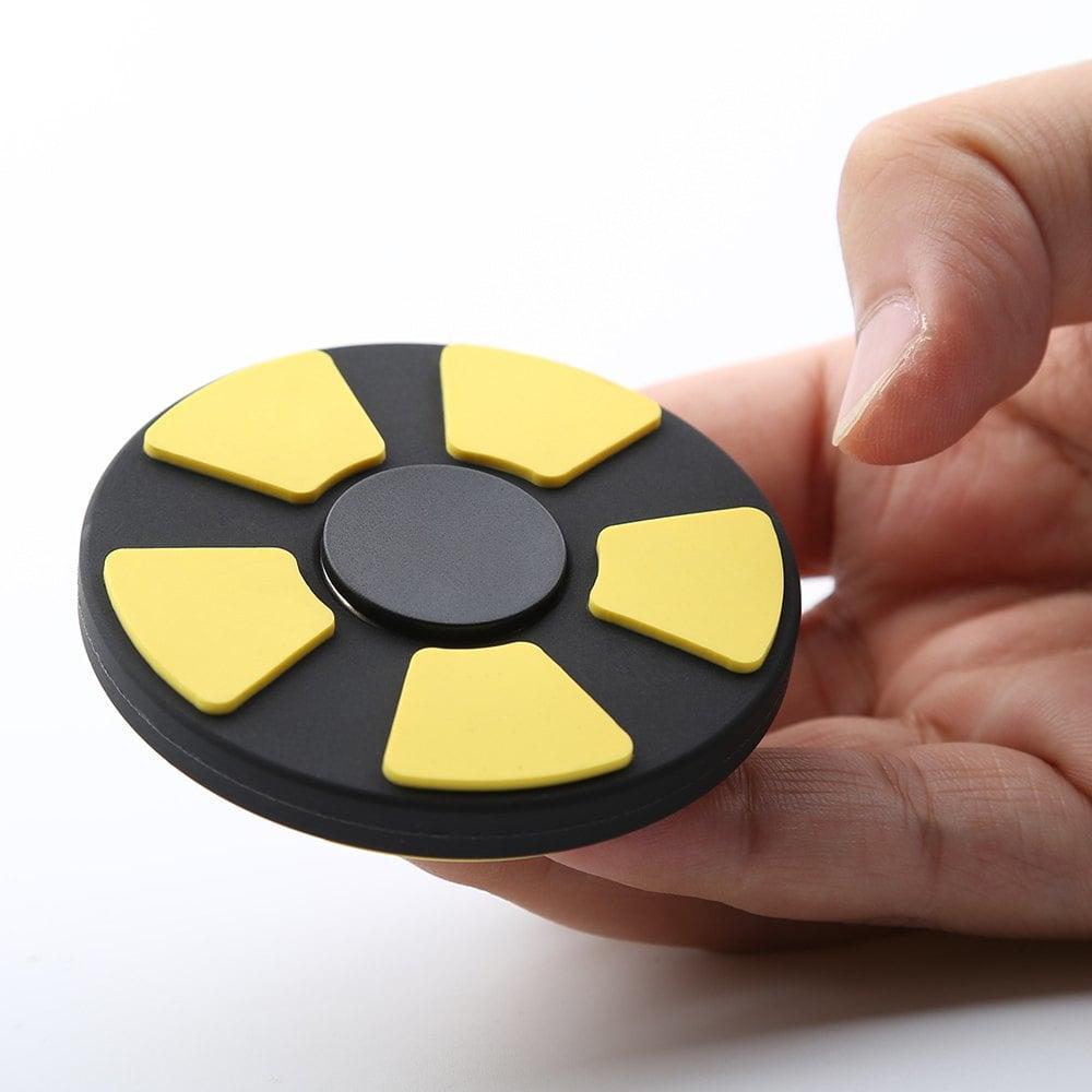 Yellow Circle Black Hand Logo - Hand Spinner. Yellow And Black Flower Pattern Round EDC Fidget