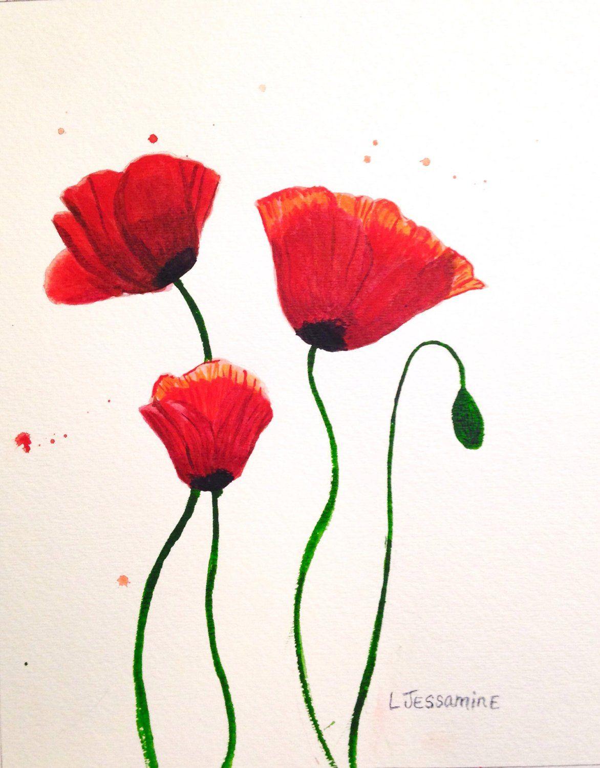 Poppy Flower Logo - Red Poppy Original Watercolor Painting, Flower painting, Red Flowers