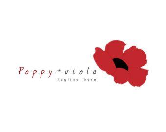 Poppy Flower Logo - Watercolor Wreath Logo Design Sub Mark Pre-made Pink