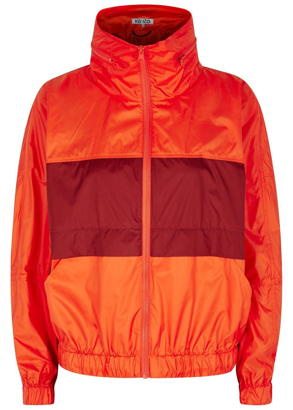 Burgundy and Orange Logo - KENZO orange and burgundy shell jacket Logo print at back, zip-away ...