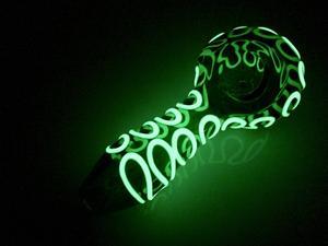 Green Squiggly Logo - White Wave Glass Pipe