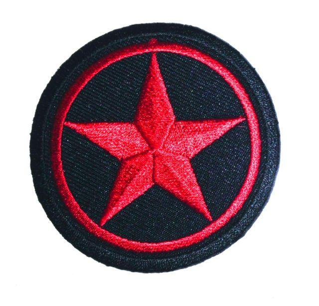 Red Star Circle Logo - Red Star in Black Circle Embroidered Iron on Patch Tattoo Rockabilly ...