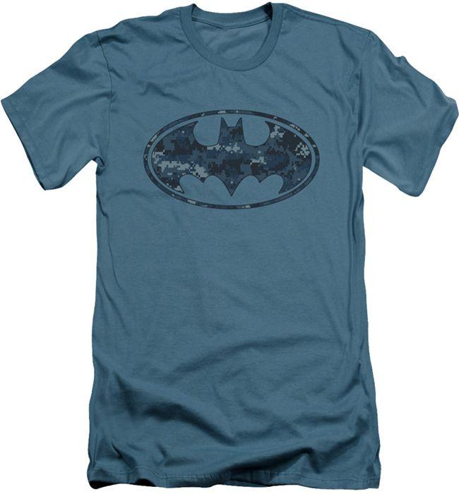 Camo Batman Logo - Batman Logo Slim Fit T Shirt Navy Camo Shield Mens Slate
