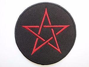 Red Star Circle Logo - Pentagram Patch Iron On Black Red Goth Horror Satan Wicca Devil Star