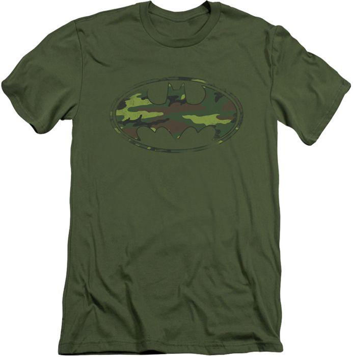 Camo Batman Logo - Batman Logo Slim Fit T Shirt Distressed Camo Shield Mens Military Green