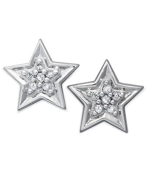 Macy's White Star Logo - Macy's 10k White Gold Earrings, Diamond Accent Star Stud Earrings