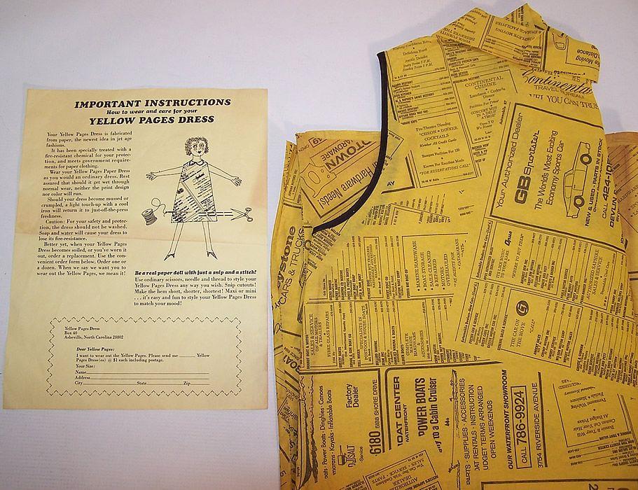 Vintage Yellow Pages Logo - Vintage Rare Retro Yellow Pages Print Paper Pop Art Mod Shift Mini Dress