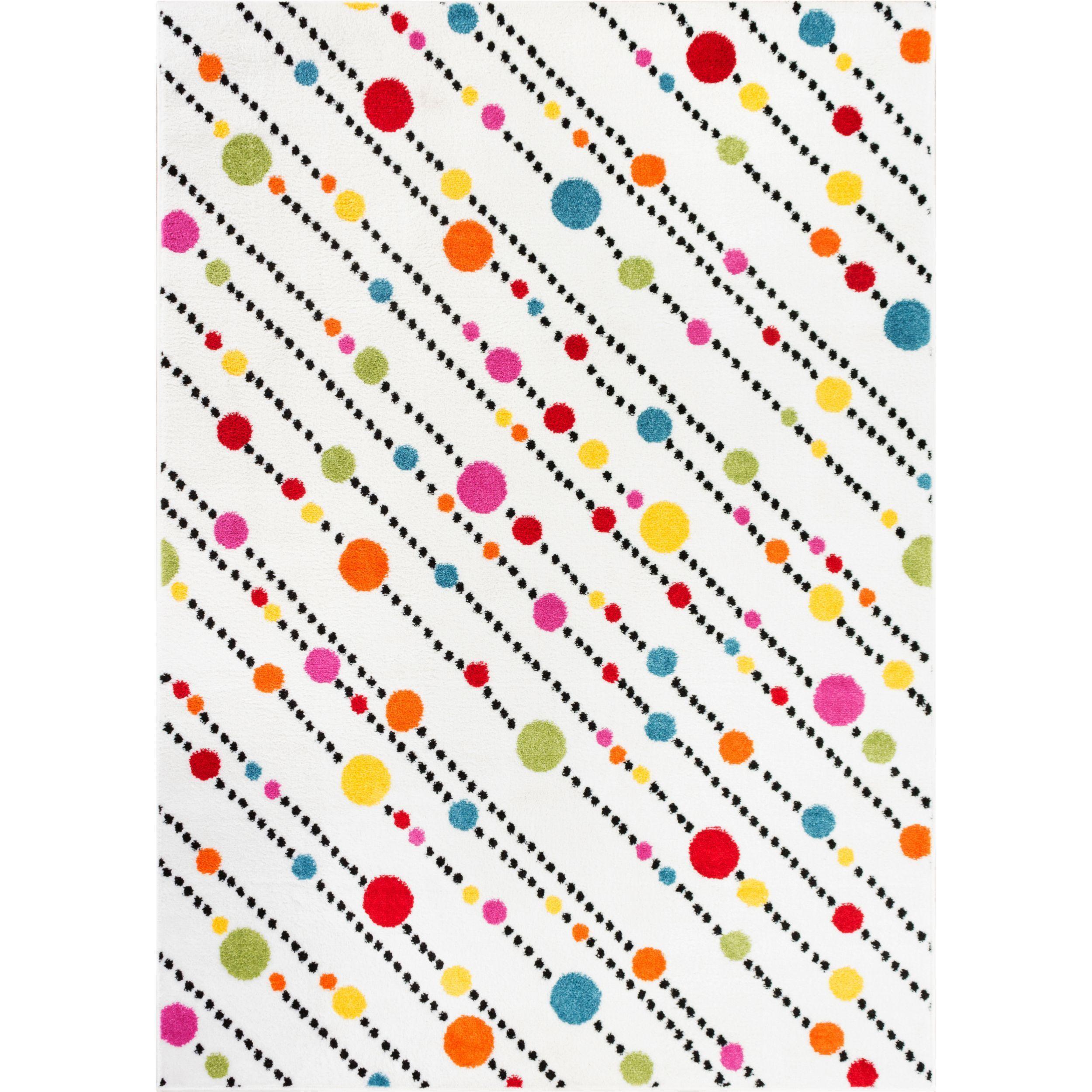 Red Yellow-Orange Dots Circle Logo - Shop Well Woven Abstract Geometric Bright Dots Stripes White, Pink