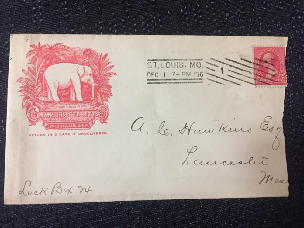 White and Red Envelope Logo - 1896 Elaborate Red White Elephant Logo Envelope