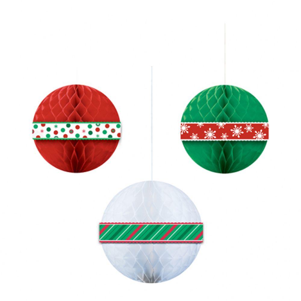 White X Green Ball Logo - 3 x Christmas Honeycomb 3D Hanging Ball Decorations Red White Green ...