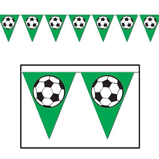 White X Green Ball Logo - Beistle 10 X 12' Soccer Ball Pennant Banner, Green Black White, 4