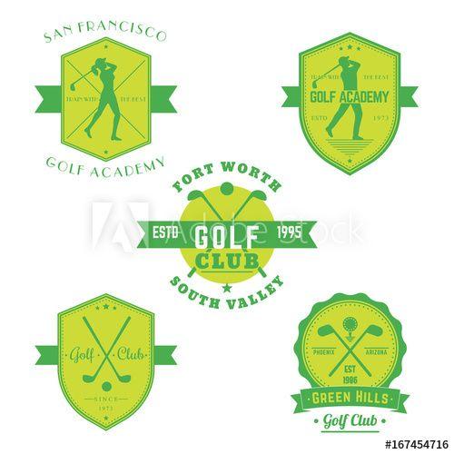 White X Green Ball Logo - Golf club, academy vintage emblems, logos with golfers, crossed golf