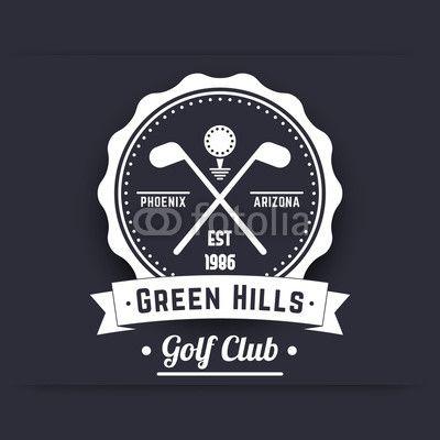 White X Green Ball Logo - Golf club vintage white logo, emblem, sign, crossed golf clubs and ...