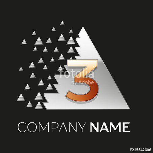 Three Black Triangle Logo - Realistic Golden Number Three logo symbol in the silver colorful ...